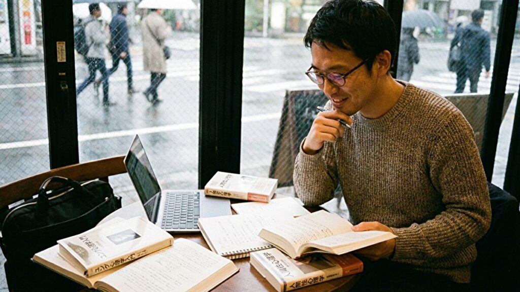 心理学の勉強をする男性