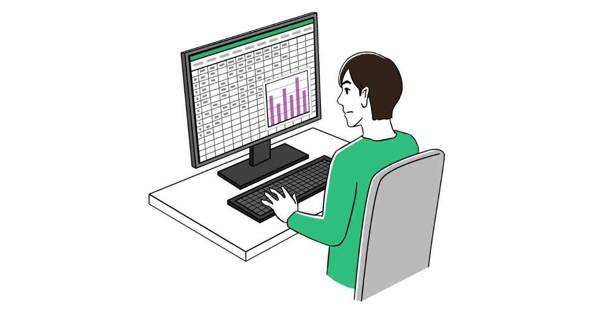 パソコンで表計算を操作する男性