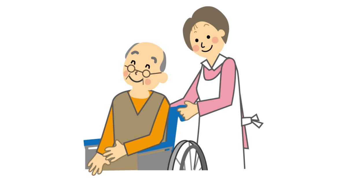 車椅子のお年寄りを介助する女性介護士