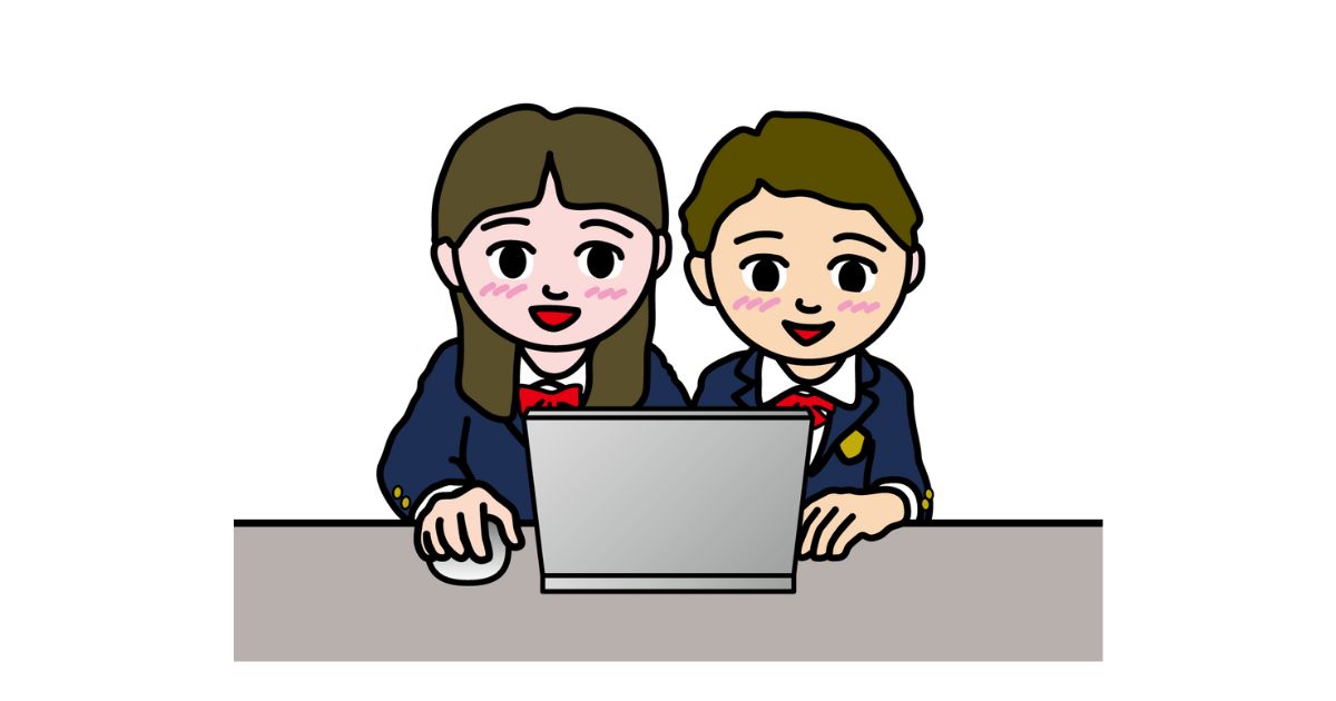 二人の高校生が並んでパソコンを操作する様子